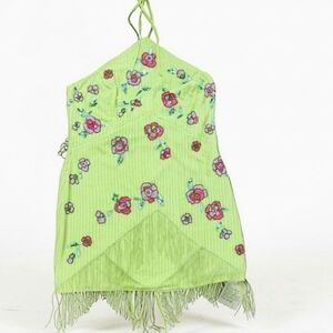 Asos Beaded Floral Embroidered Green Dress With Beaded Fringe